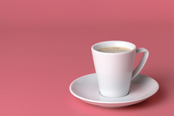 One small cup of coffee on pink background