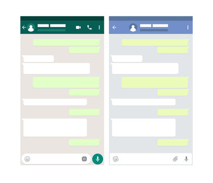 Two mobile messenger mockups. Chat app template. Modern design. Vector illustration.