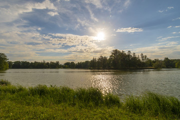 Beautiful calm lake with sunset