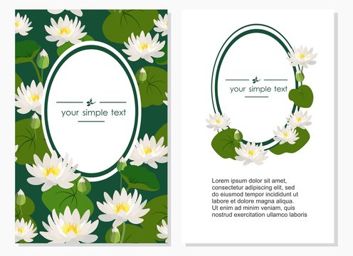 Design of banners with flowers and lotus leaves. Vector illustration.