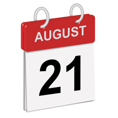 Daily calendar of single-leaf rings, red spine, 3d.Illustration, day,august,twenty first, 21st
