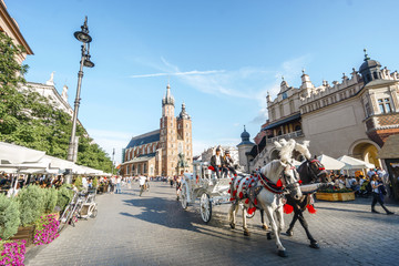 Market square in heart of Krakow old town, Poland