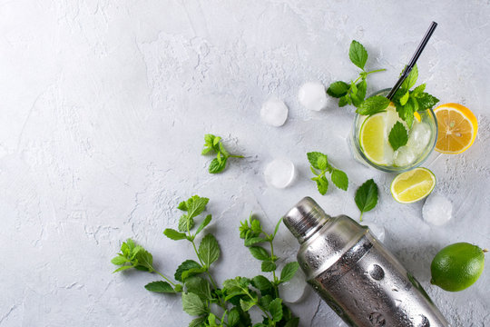 Ingredients for Mojito Cocktails or other drinks on a gray concrete background
