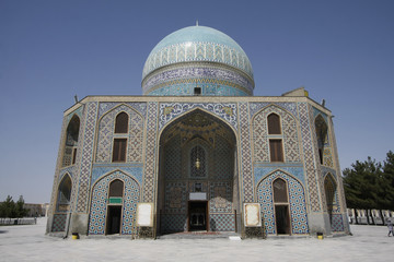 Fototapeta na wymiar Tiled facade of Gombade Sabz Mausoleum in Mashad