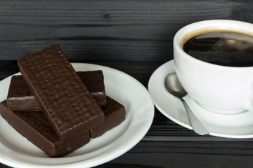 coffee with waffles in chocolate