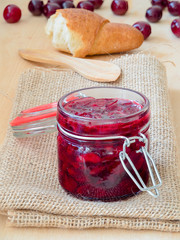 Jar of homemade cherry jam