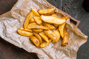 The potatoes wedges on the Board