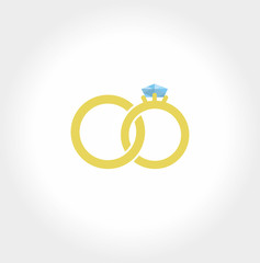 Gold wedding rings. Stylized engagement. Attributes and decoration ceremony. The symbol of faith, love, care, happiness, mutual understanding, strength.