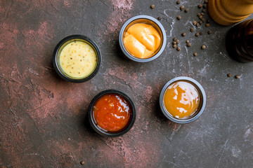 assorted sauces top view