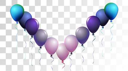 Bright Realistic Helium Vector Balloons Flying. Happy Birthday, New Year Party Ornament. Neon Modern Holidays Decoration, Air Helium Balloons. Celebration, Music Poster Discount Card Cool Design. © graficanto