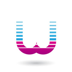 Blue and Magenta Letter W Icon with Horizontal Stripes Vector Illustration