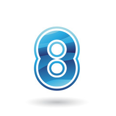 Blue Round Icon for Number 8 Vector Illustration