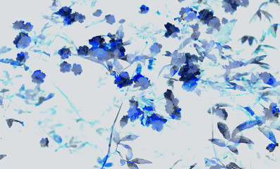 Fototapeta premium Digital art of floral / flower pattern made with photo collage technique. Blue is dominantly used.