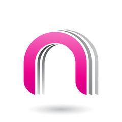 Magenta Layered Icon for Letter N Vector Illustration