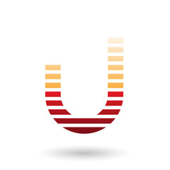 Orange and Red Letter U Icon with Horizontal Thin Stripes Vector Illustration