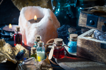 Magic concept. Potions in bottle