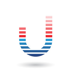 Red and Blue Letter U Icon with Horizontal Thin Stripes Vector Illustration