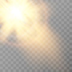 Sun flash with rays and spotlight.  Transparent sunlight special lens flare light effect. Vector Illustration
