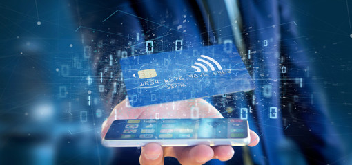 Man holding a contactless credit card payment concept 3d rendering