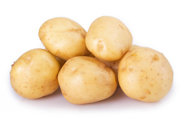 Raw potato on white background