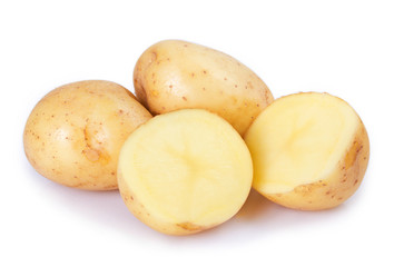 Raw potato on white background