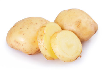Raw potato on white background