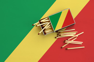 Congo flag  is shown on an open matchbox, from which several matches fall and lies on a large flag