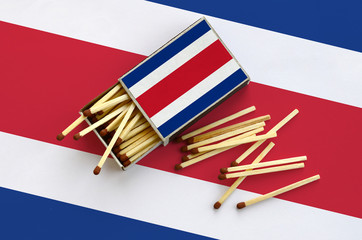 Costa Rica flag  is shown on an open matchbox, from which several matches fall and lies on a large...