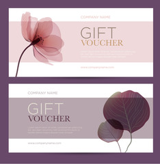 Gift card with floral decoration. Invitation card. Coupon template. Background for the invitation, shop, beauty salon, spa.  - obrazy, fototapety, plakaty