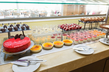 Hotel interior, buffet table, dessert, all inclusive