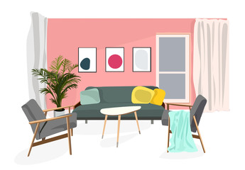 vector interior design illustration. living room furniture.