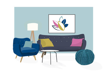 interior design modern vector illustration. living room furniture. trendy style.