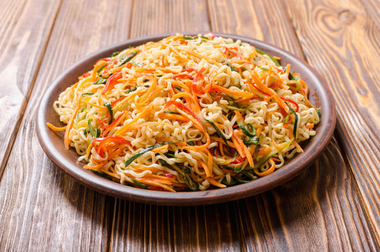 Asian noodles salad in bowl