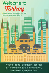 Landmarks banner in vector. Travel destinations card. Trip to Turkey. Landscape template of world places of interest.