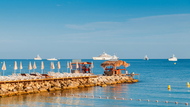 Luxurious beach and pier in the French Riviera