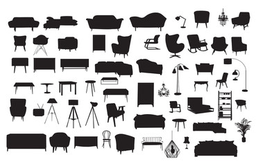 vector furniture drawing silhouette. home house interior design. collection set elements. interior icons. 