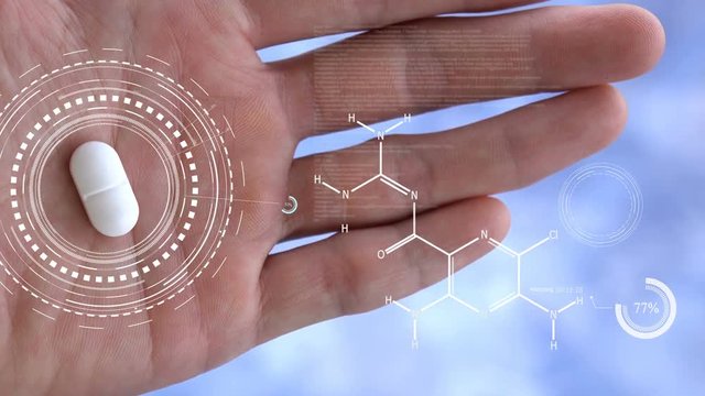 drug in hand : diabetes medication hologram drug chemical structure in futuristic technology for patient 