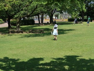 夏の公園で遊ぶ子供