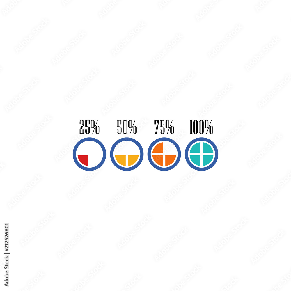 Aufkleber colored infographic pie charts in percent illustration. element of business chart for mobile concept