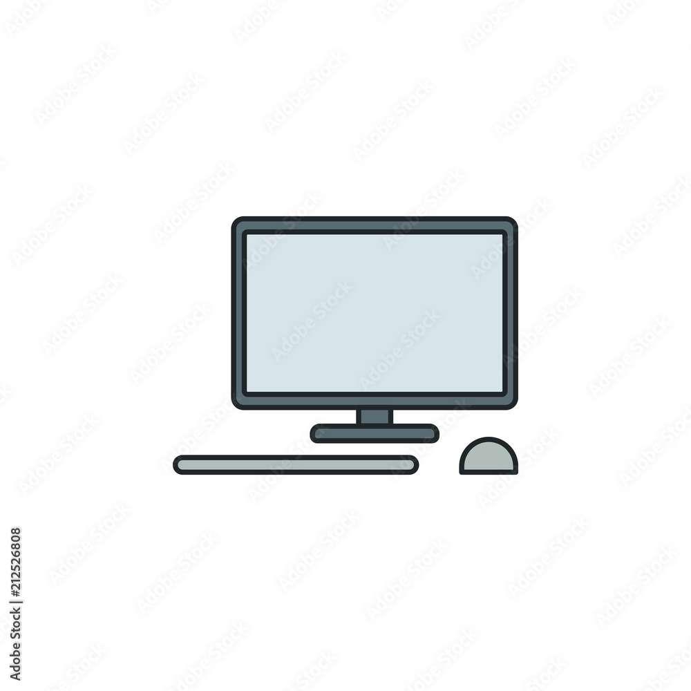 Poster desktop computer icon. element of technology icon for mobile concept and web apps. field outline des