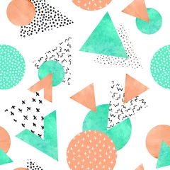 Poster Driehoeken, cirkels met doodles, kronkels, krabbels, aquarelpapier texturen. © Tanya Syrytsyna