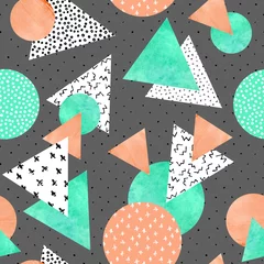 Zelfklevend Fotobehang Driehoeken, cirkels met doodles, kronkels, krabbels, aquarelpapier texturen. © Tanya Syrytsyna