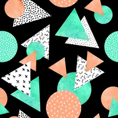 Deurstickers Driehoeken, cirkels met doodles, kronkels, krabbels, aquarelpapier texturen. © Tanya Syrytsyna