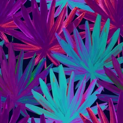 Deurstickers Aquarel kleurrijke fan palmbladeren schilderen. © Tanya Syrytsyna