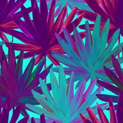 Tuinposter Aquarel kleurrijke fan palmbladeren schilderen. © Tanya Syrytsyna