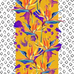 Foto op Plexiglas Aquarel schilderij van tropische bloemen, kleurrijke vlekken, doodles naadloze patroon. © Tanya Syrytsyna