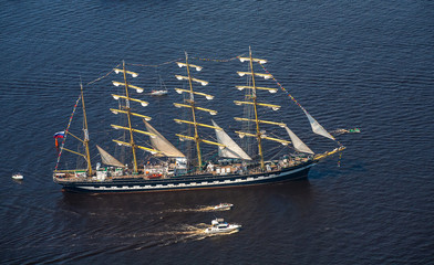 A large sailboat goes along the water area of the Daugava River.
The last windjammer bark...