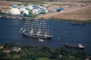 A large sailboat goes along the water area of the Daugava River.
The last windjammer bark...