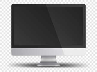 Computer monitor display with black screen isolated on transparent background.