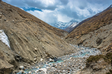Beautiful stone river in the Himalayas, Nepal.